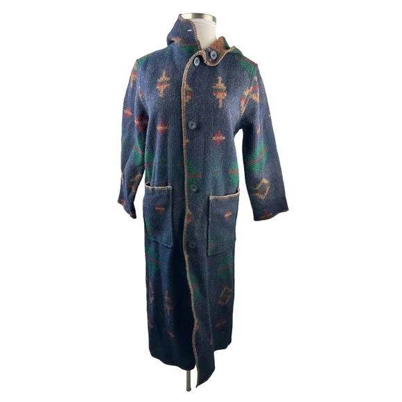 Woolrich Southwest Wool Reversible Long Hooded Blanket Coat Duster Small H14206 - Picture 12 of 16